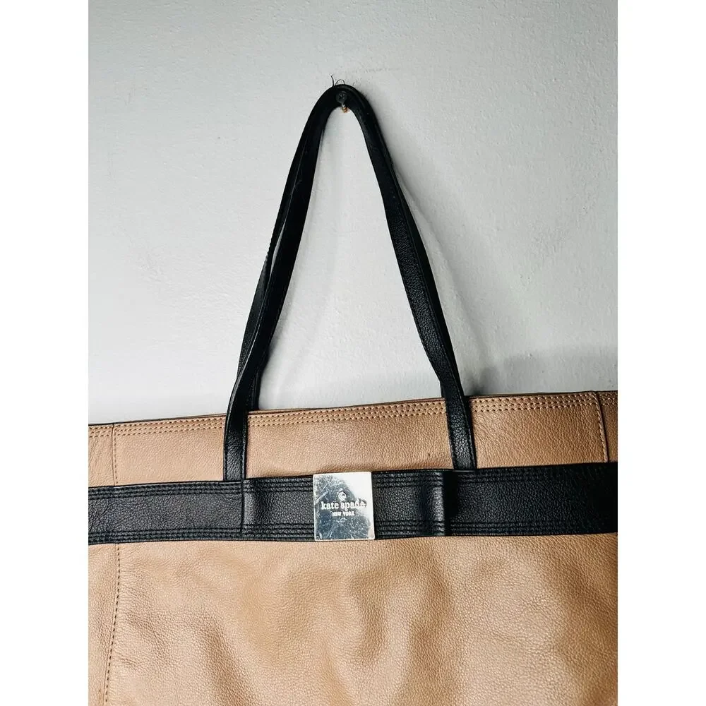 KATE SPADE Beige Tan Black Top Handle Tote Bow Detail Shoulder Bag